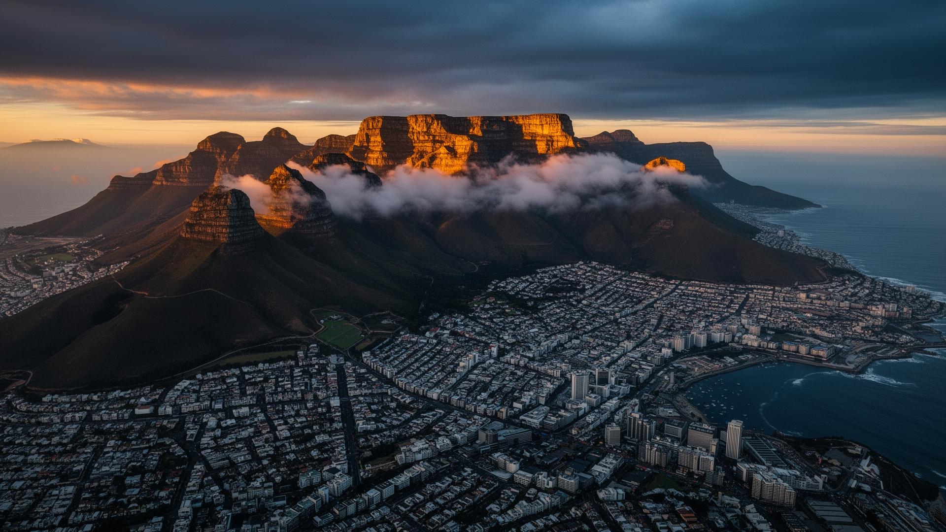 Table Mountain at dawn over Cape Town